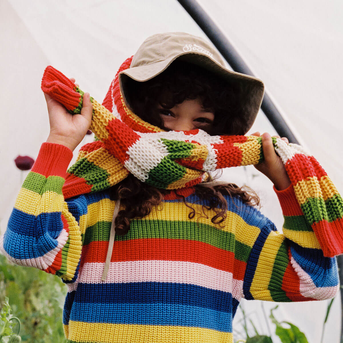 Canela Jumper in Tulip Red Multicolour Stripes by The New Society