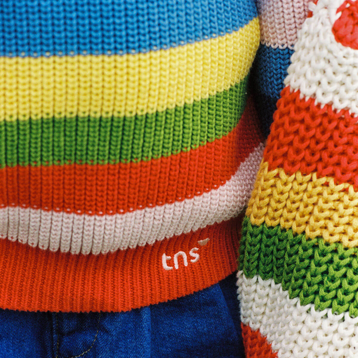 Canela Jumper in Tulip Red Multicolour Stripes by The New Society