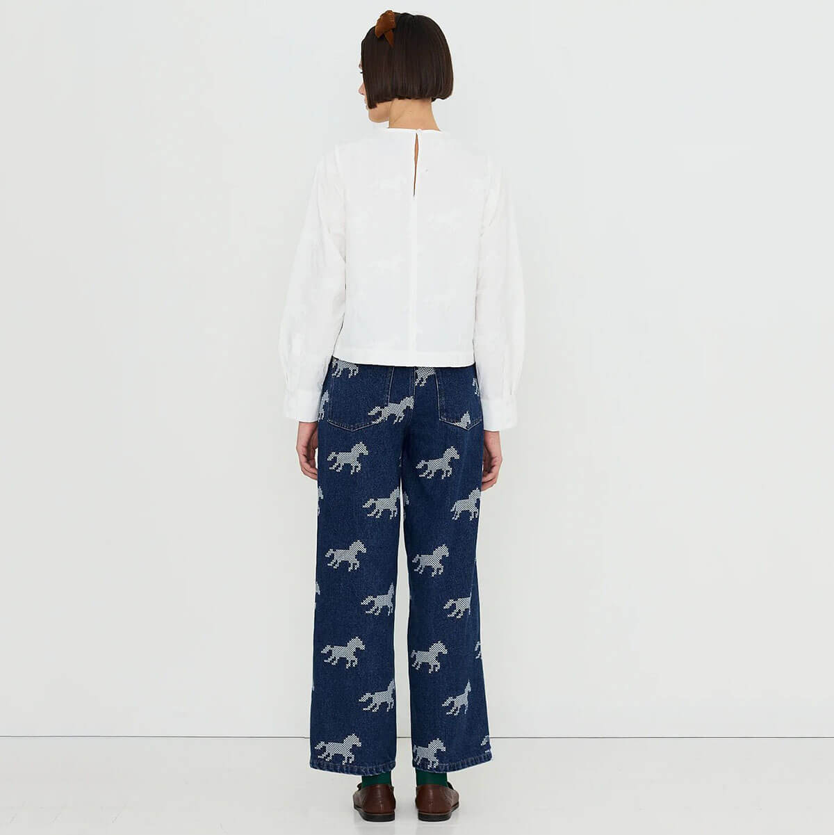 Horses Embroidery Berta Denim Pants by The Tiny Big Sister