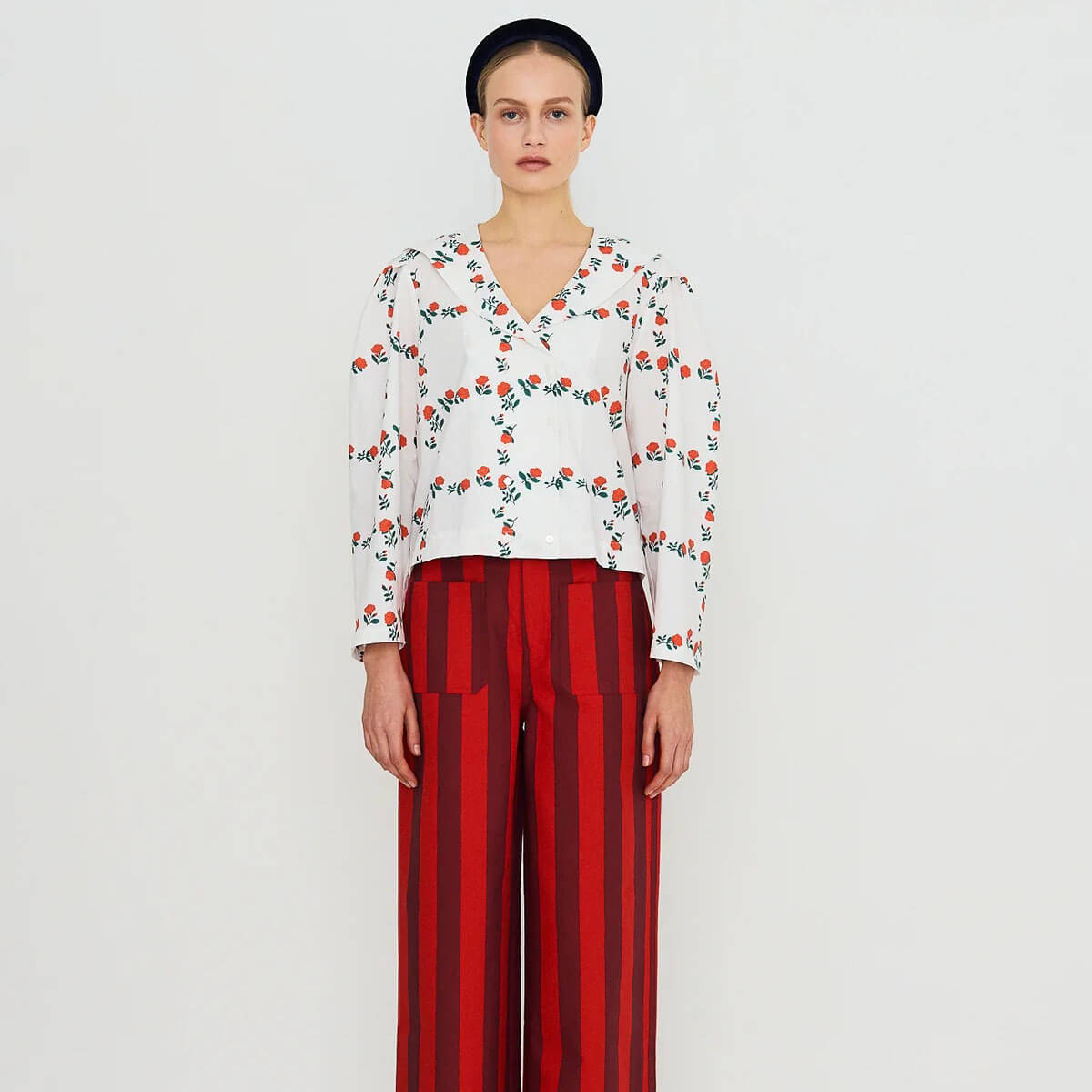 Roses Grid Sailor Neck Blouse by The Tiny Big Sister
