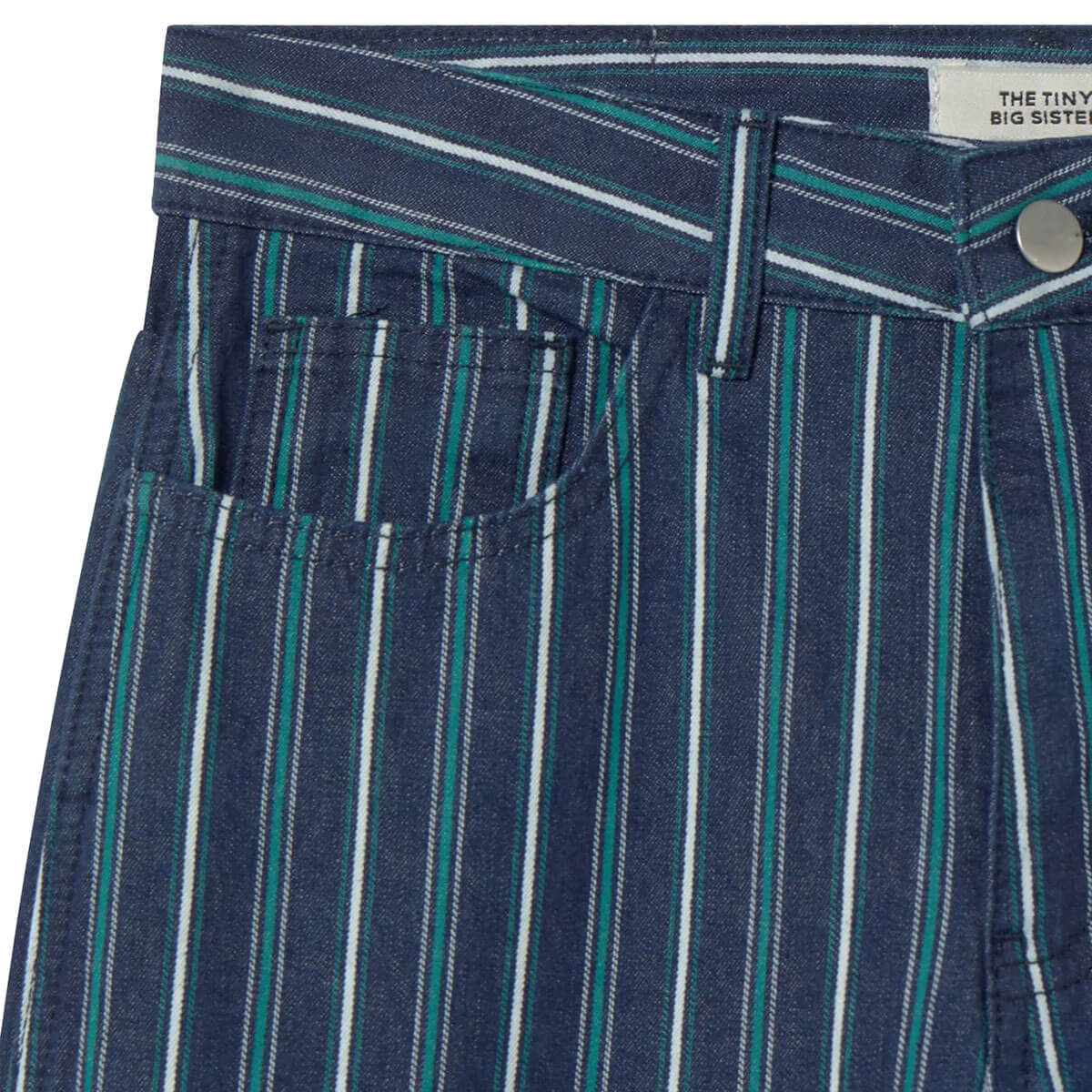 Striped Berta Long Denim Pants in Medium Wash by The Tiny Big Sister