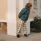 Blue Cacao Stripes Short Padded Jacket in Dark Cyan by Tinycottons