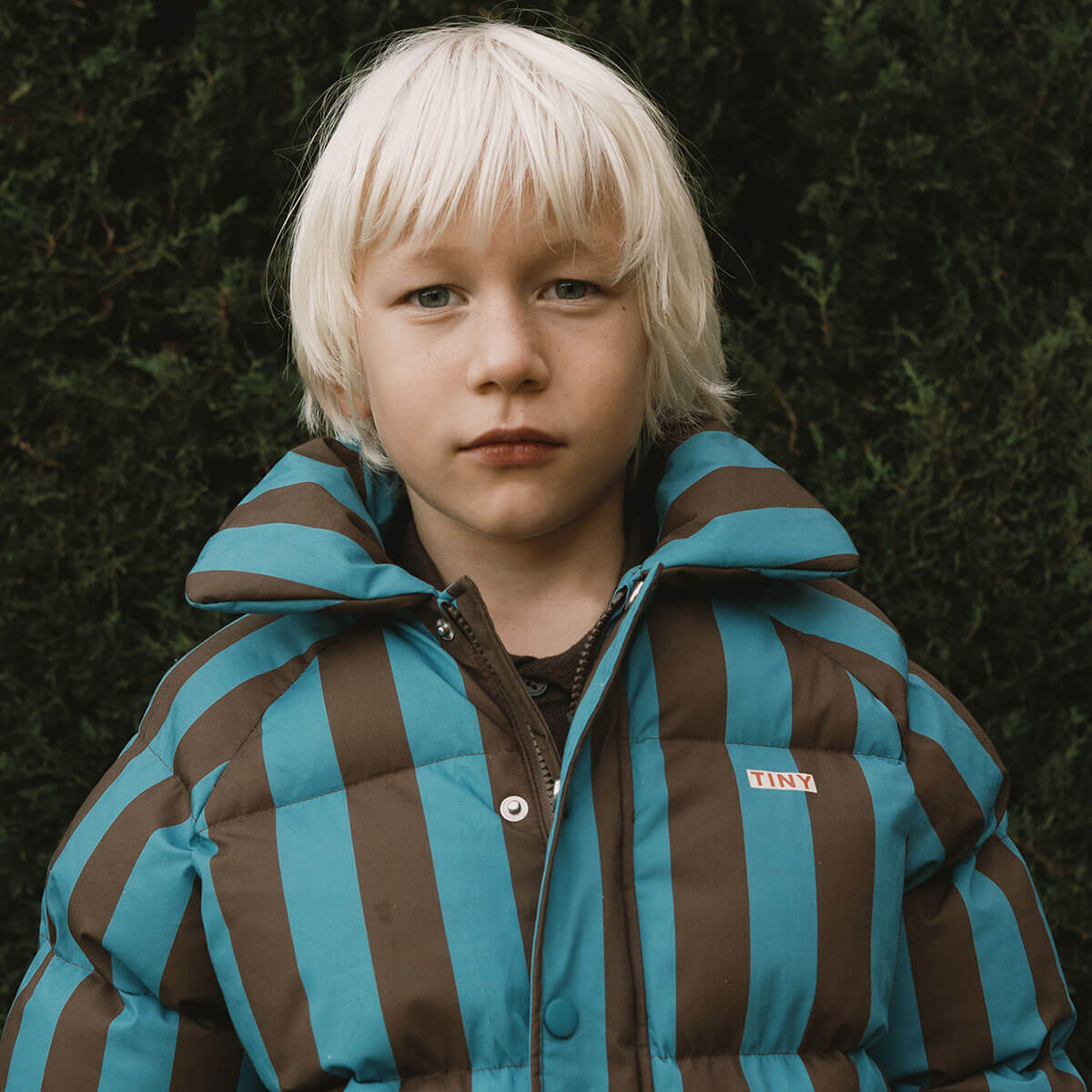 Blue Cacao Stripes Short Padded Jacket in Dark Cyan by Tinycottons