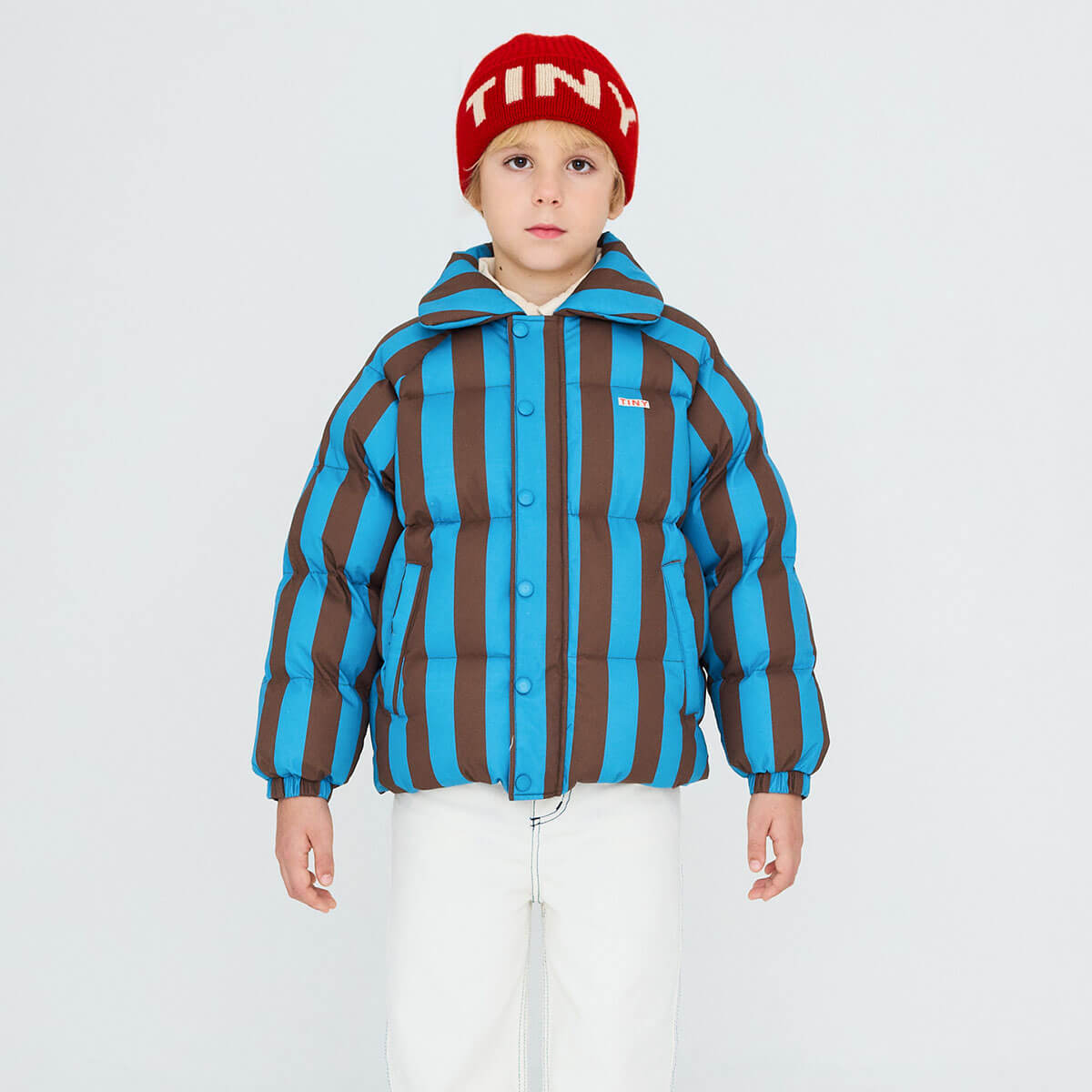 Blue Cacao Stripes Short Padded Jacket in Dark Cyan by Tinycottons