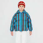 Blue Cacao Stripes Short Padded Jacket in Dark Cyan by Tinycottons