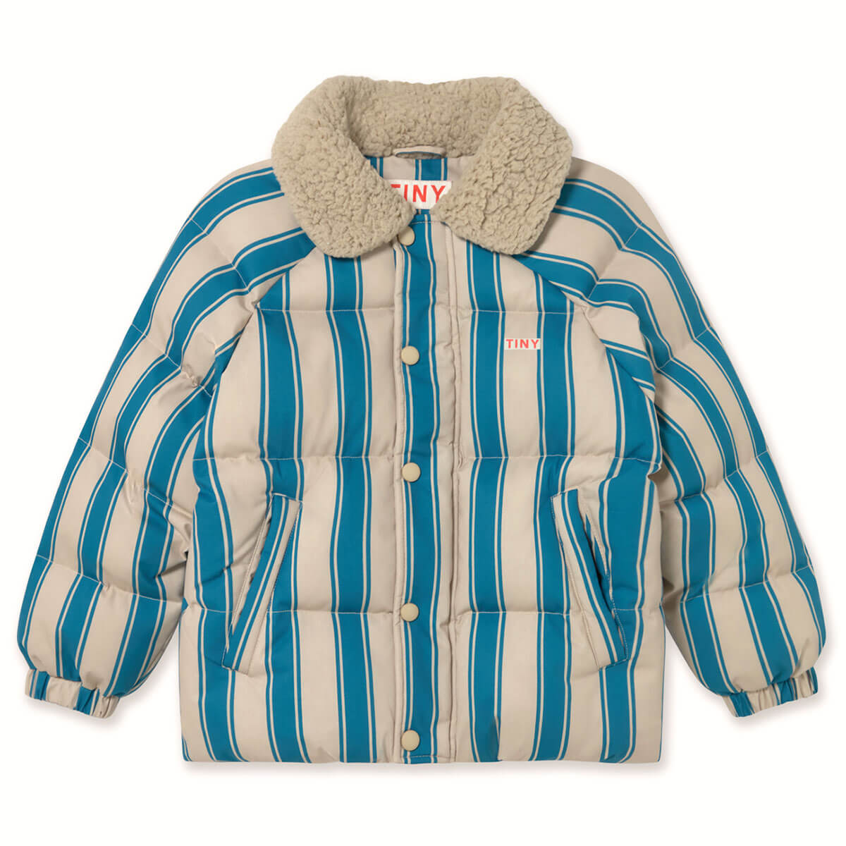 Blue Retro Stripes Padded Jacket in Dark Vanilla by Tinycottons