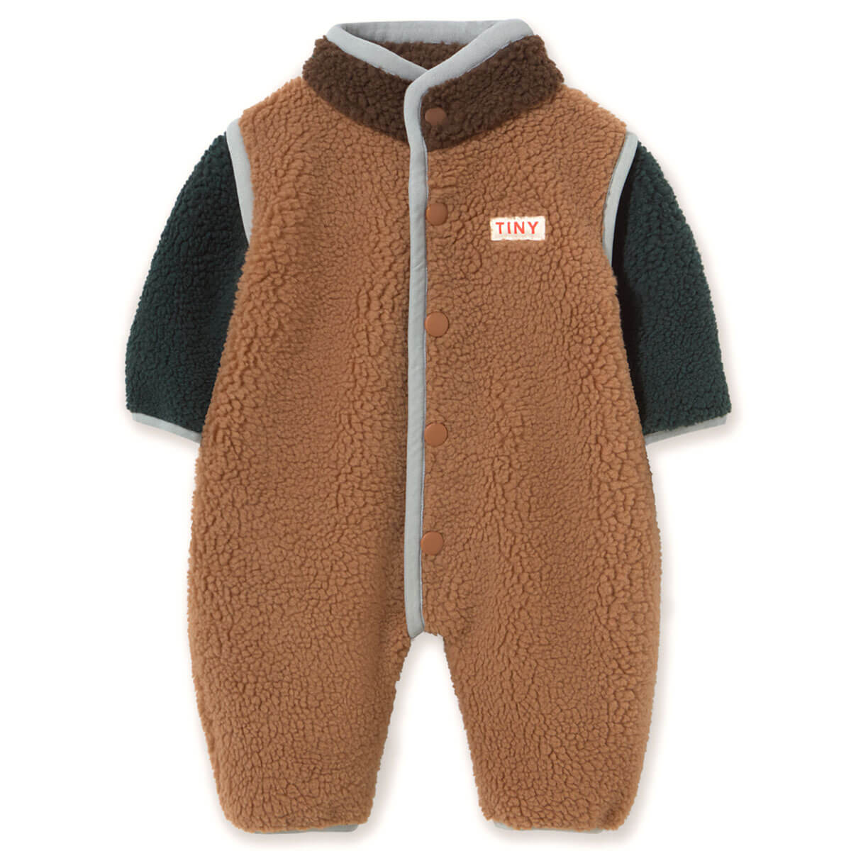 Color Block Sherpa Baby One-Piece in Light Brown by Tinycottons