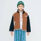 Color Block Sherpa Jacket in Light Brown by Tinycottons