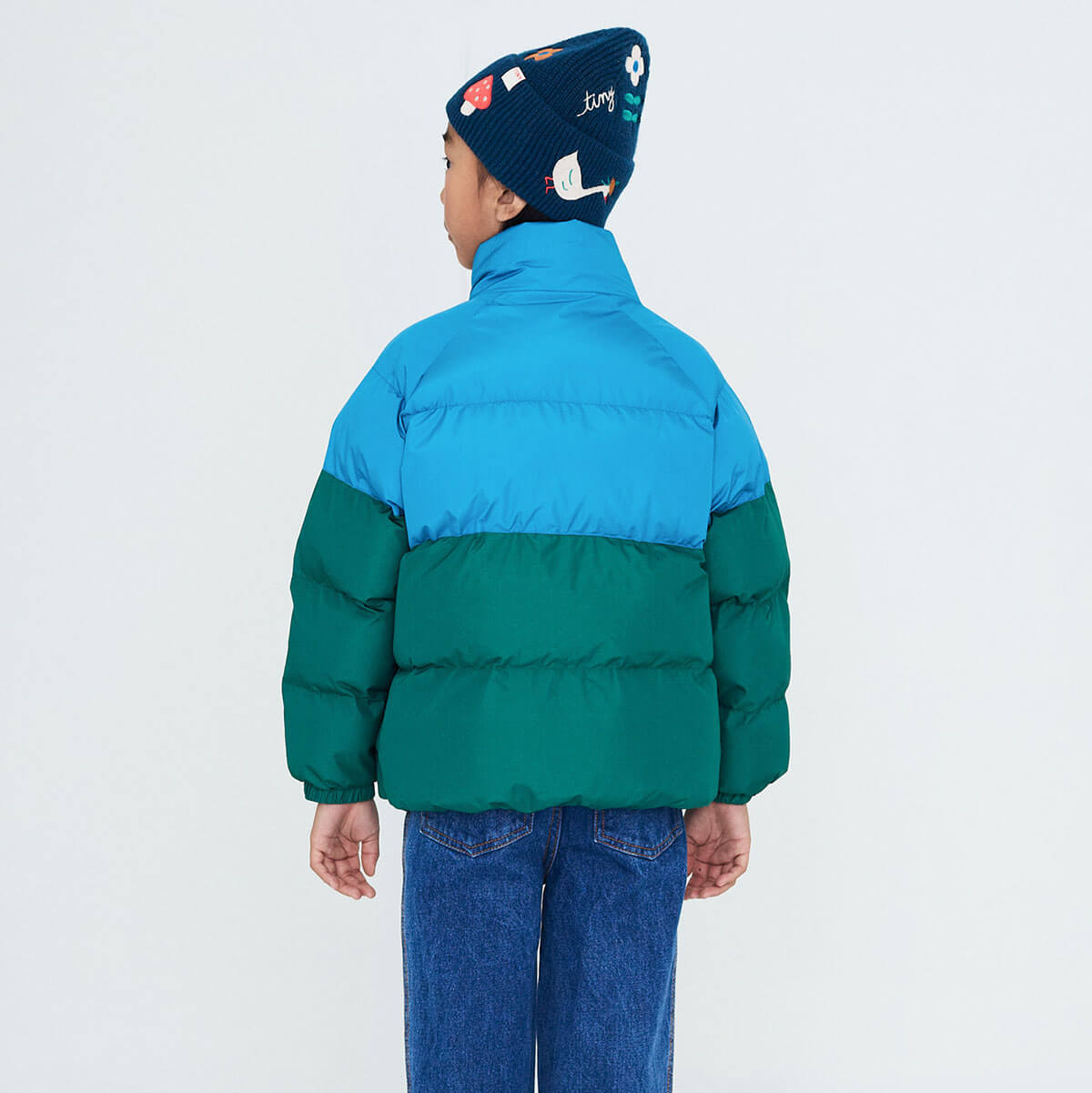 Color Block Short Padded Jacket in Dark Cyan by Tinycottons
