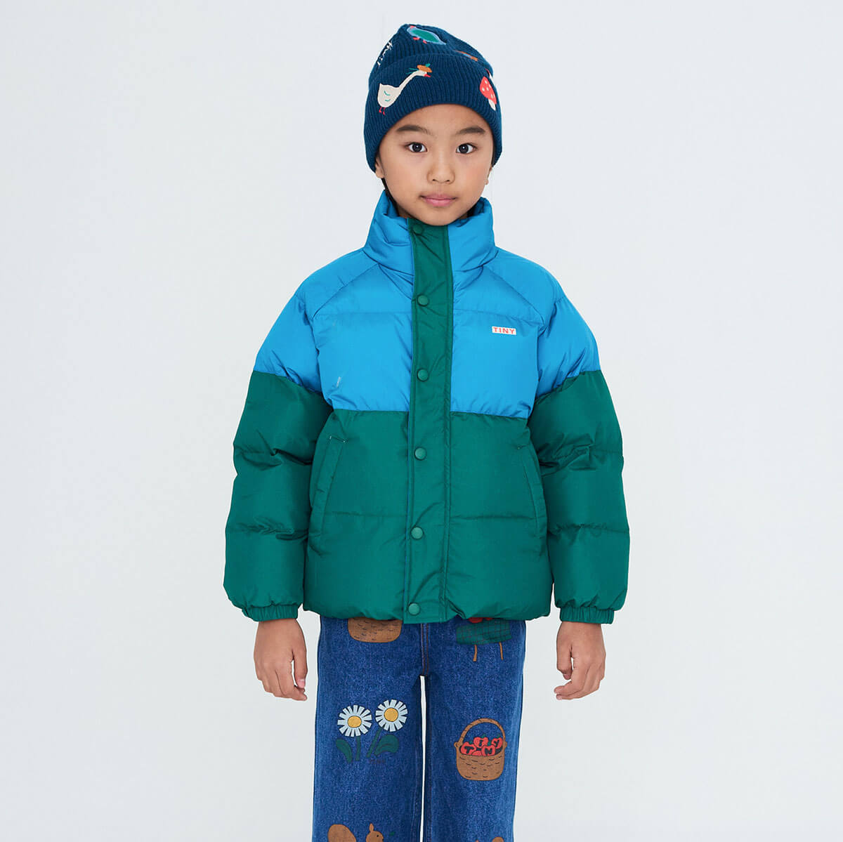 Color Block Short Padded Jacket in Dark Cyan by Tinycottons
