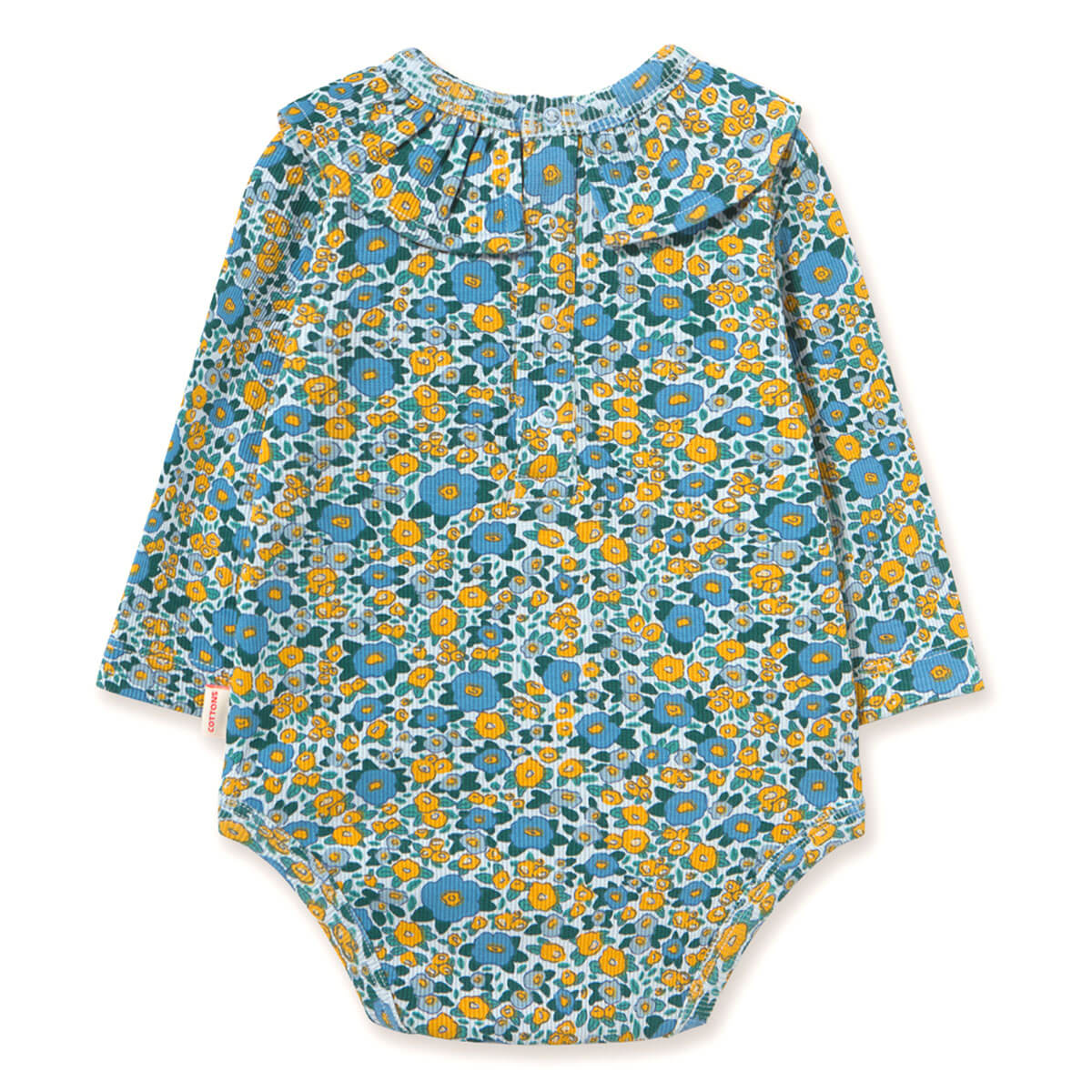 Flower Pattern Rib Baby Body in Washed Blue by Tinycottons