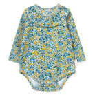 Flower Pattern Rib Baby Body in Washed Blue by Tinycottons