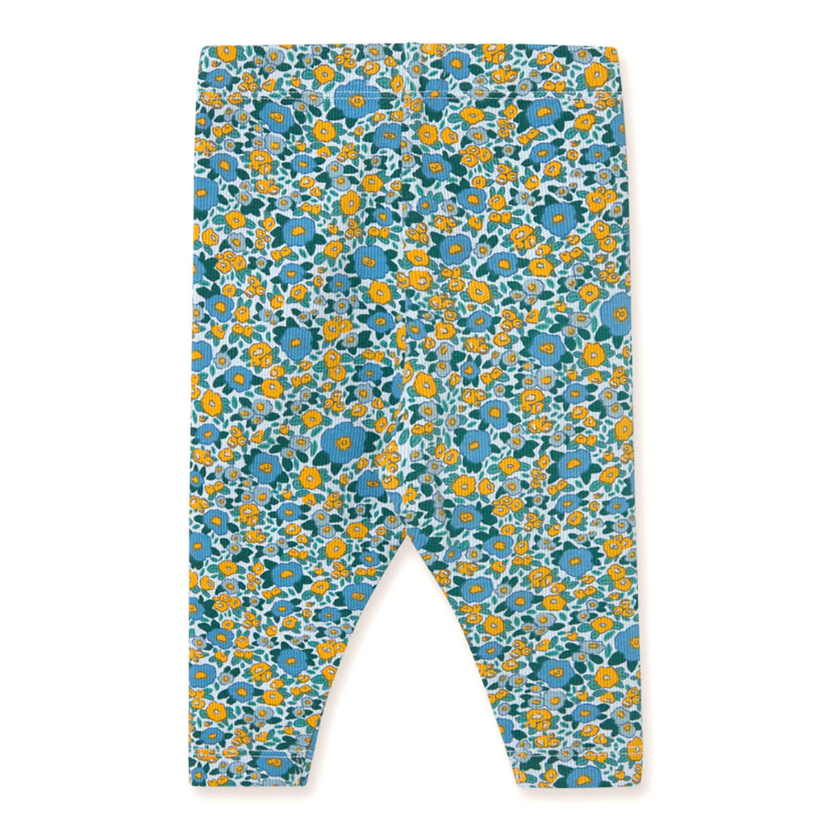 Flower Pattern Rib Baby Pant in Washed Blue by Tinycottons