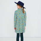 Flower Pattern Rib Mock Neck Dress in Washed Blue by Tinycottons