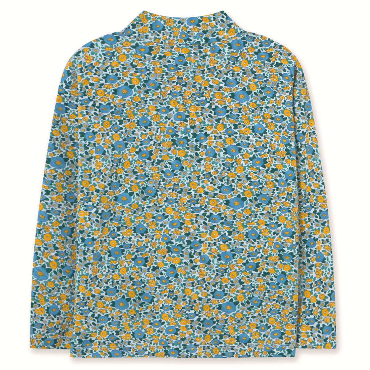 Flower Pattern Rib Mock Neck Tee in Washed Blue by Tinycottons