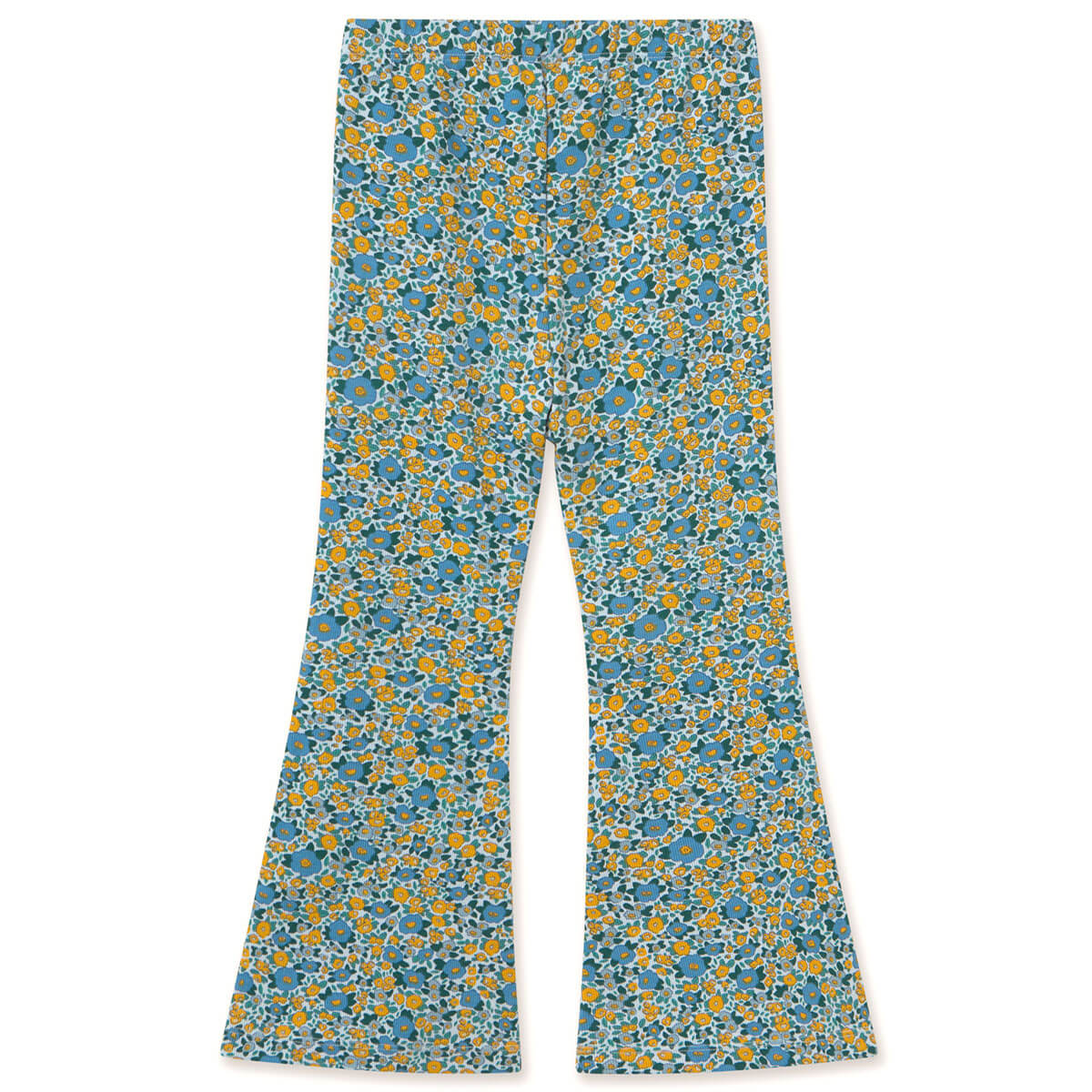 Flower Pattern Rib Pant in Washed Blue by Tinycottons