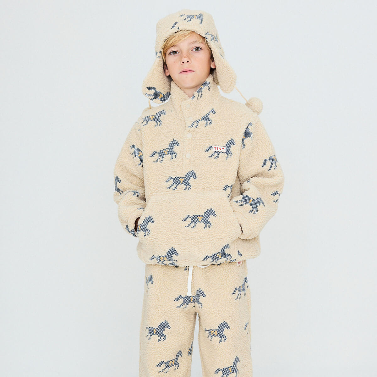 Horses Sherpa Sweatshirt in Vanilla by Tinycottons