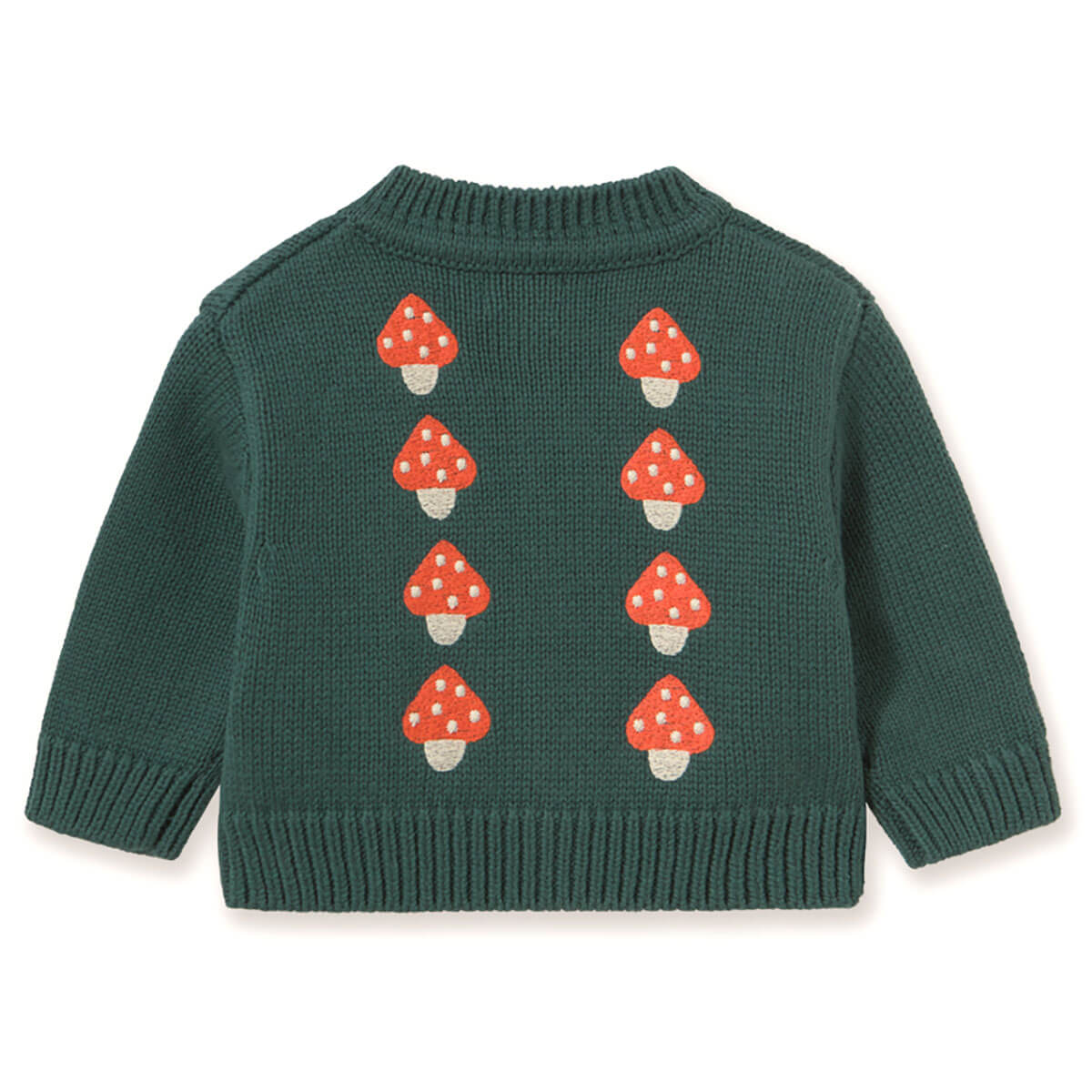 Mini Mushrooms Baby Cardigan in Dark Emerald by Tinycottons