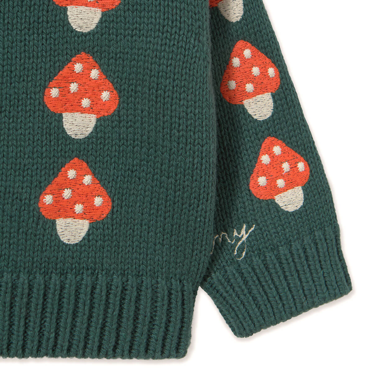 Mini Mushrooms Baby Cardigan in Dark Emerald by Tinycottons