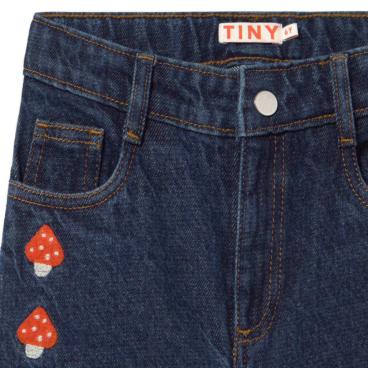 Mini Mushrooms Embroidered Denim Pant by Tinycottons