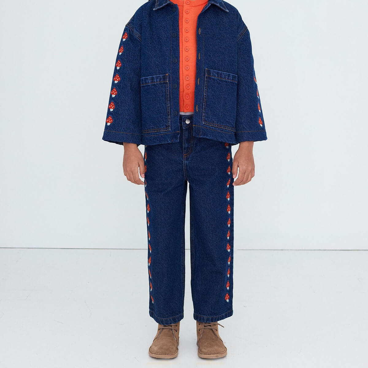 Mini Mushrooms Embroidered Denim Pant by Tinycottons