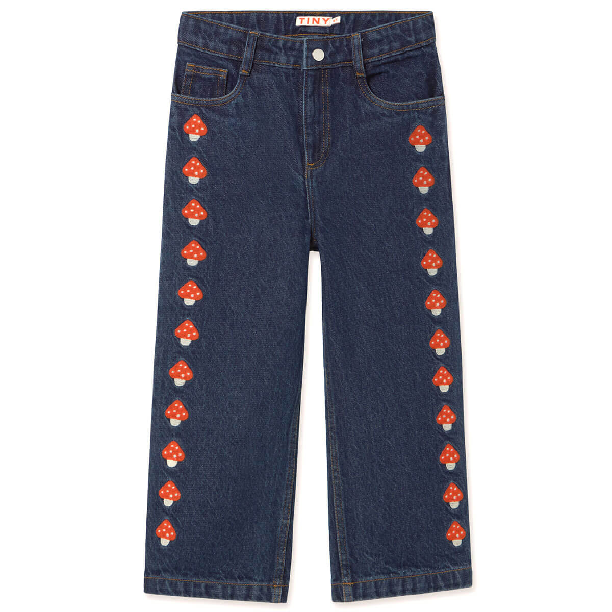 Mini Mushrooms Embroidered Denim Pant by Tinycottons