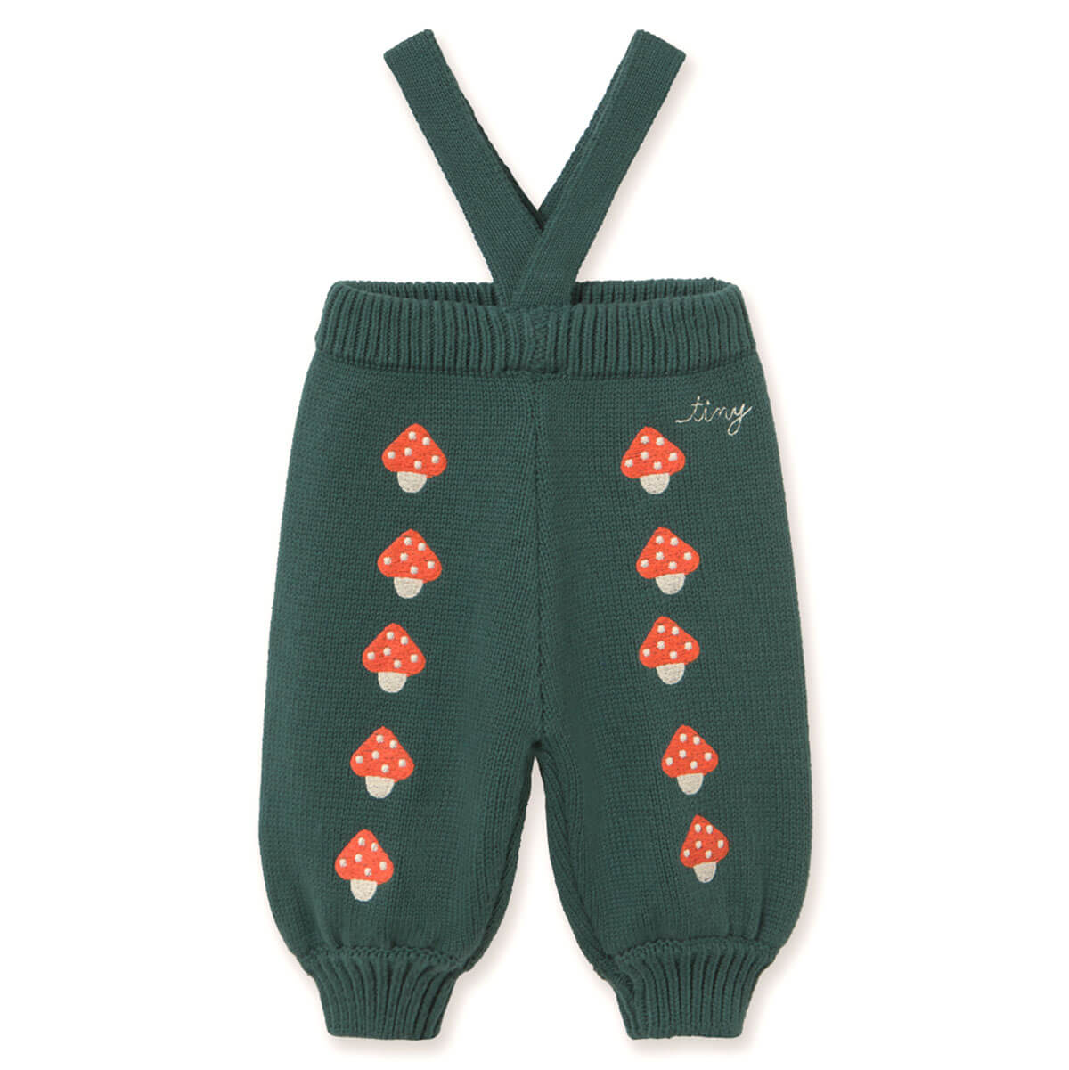 Mini Mushrooms Knitted Baby Pant in Dark Emerald by Tinycottons
