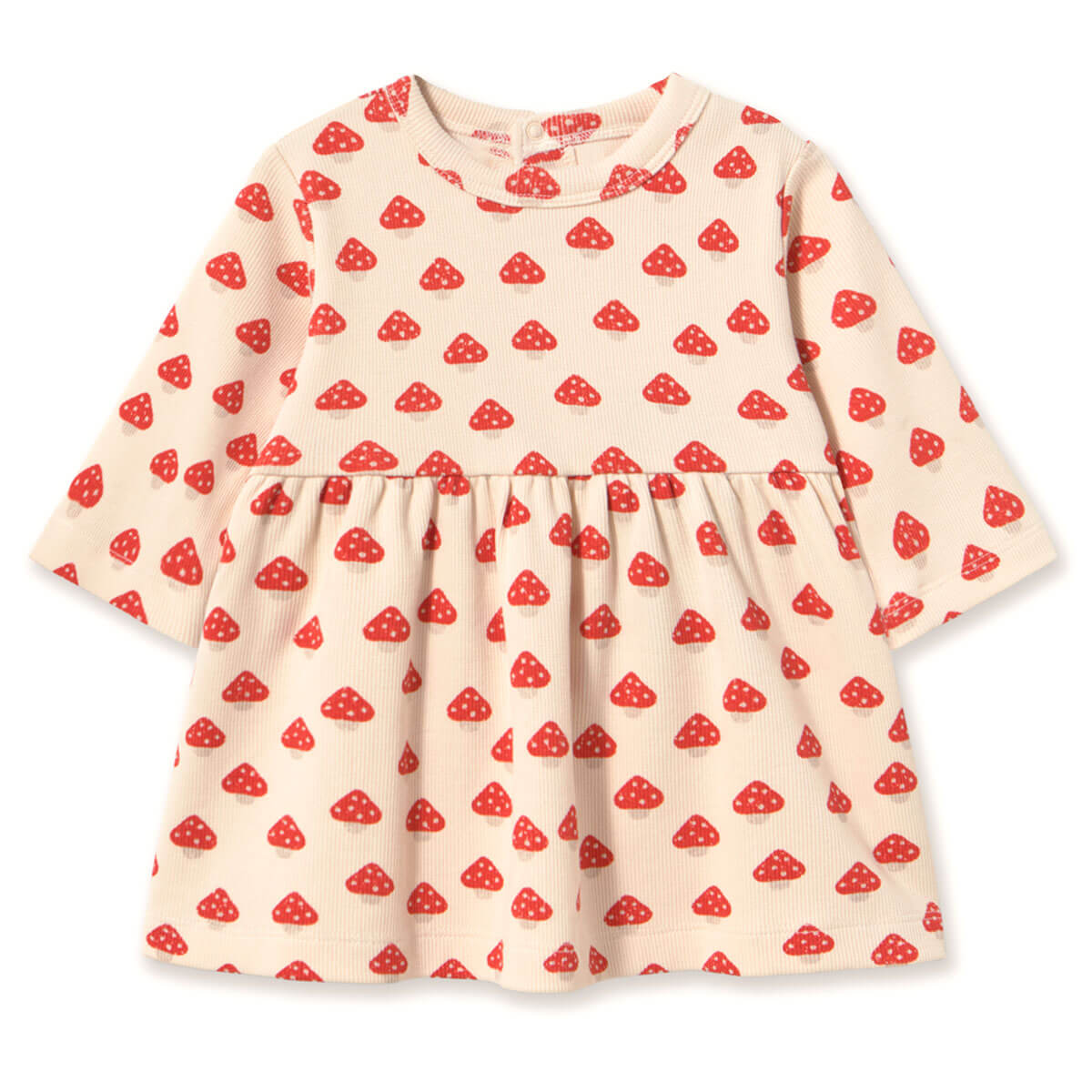 Mini Mushrooms Rib Baby Dress in Ivory by Tinycottons