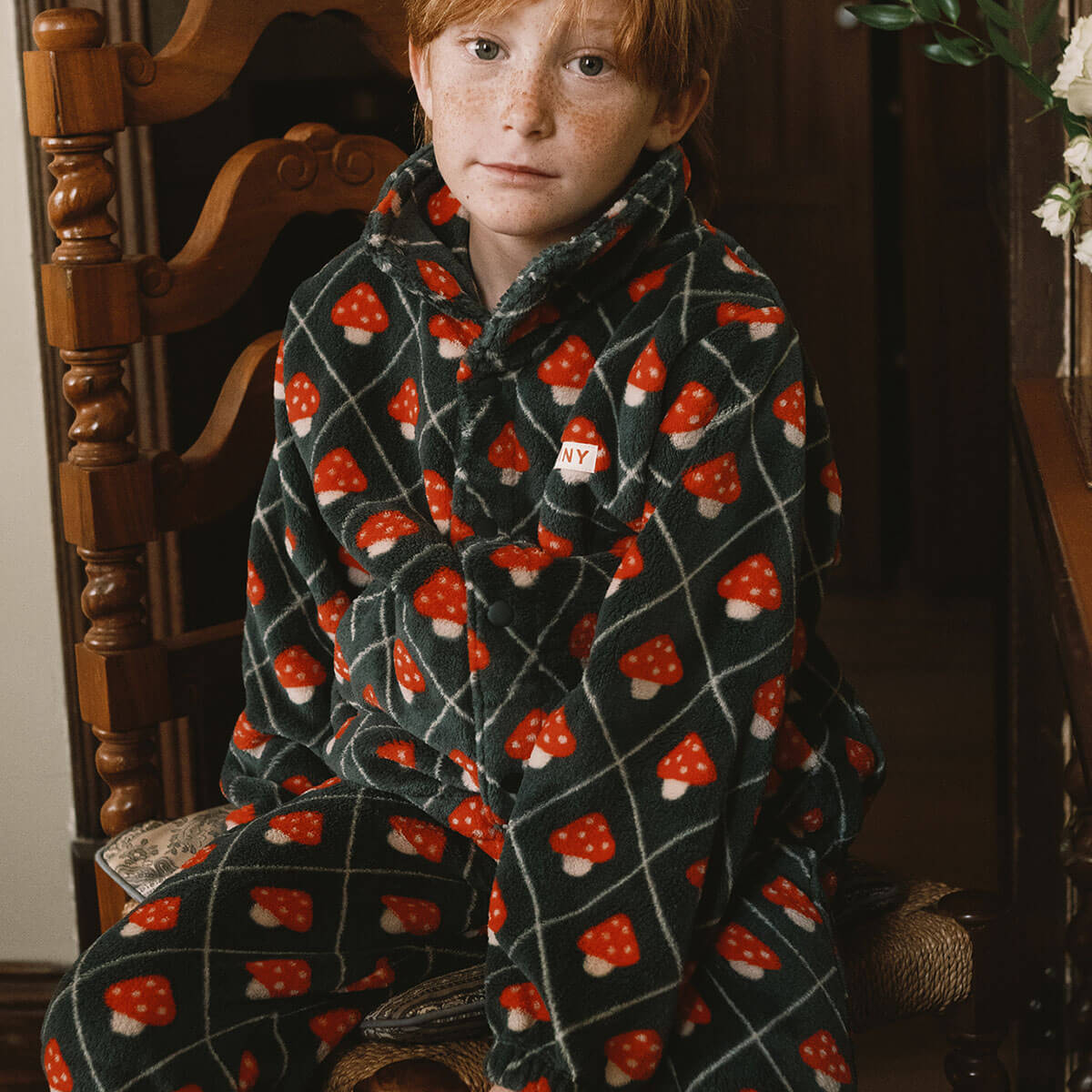 Mushrooms Polar Jacket in Ink Blue by Tinycottons