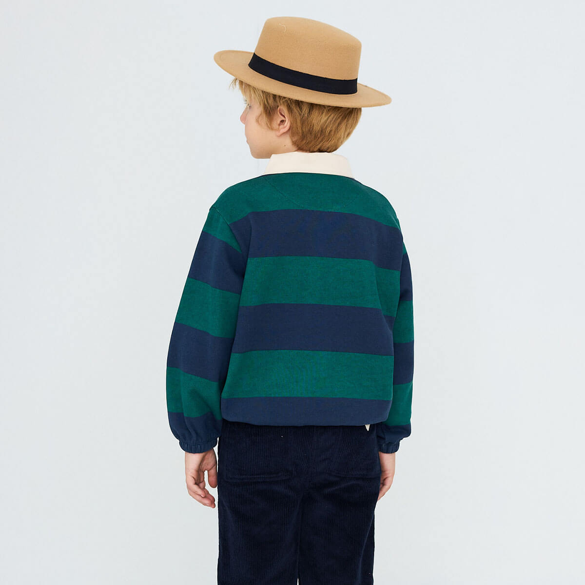 Navy Stripes Polo Sweatshirt in Dark Green by Tinycottons