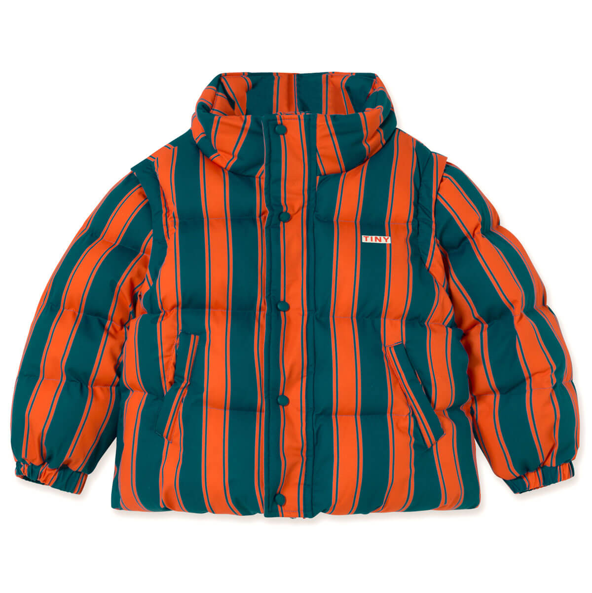Retro Stripes Short Padded Jacket in Summer Red by Tinycottons