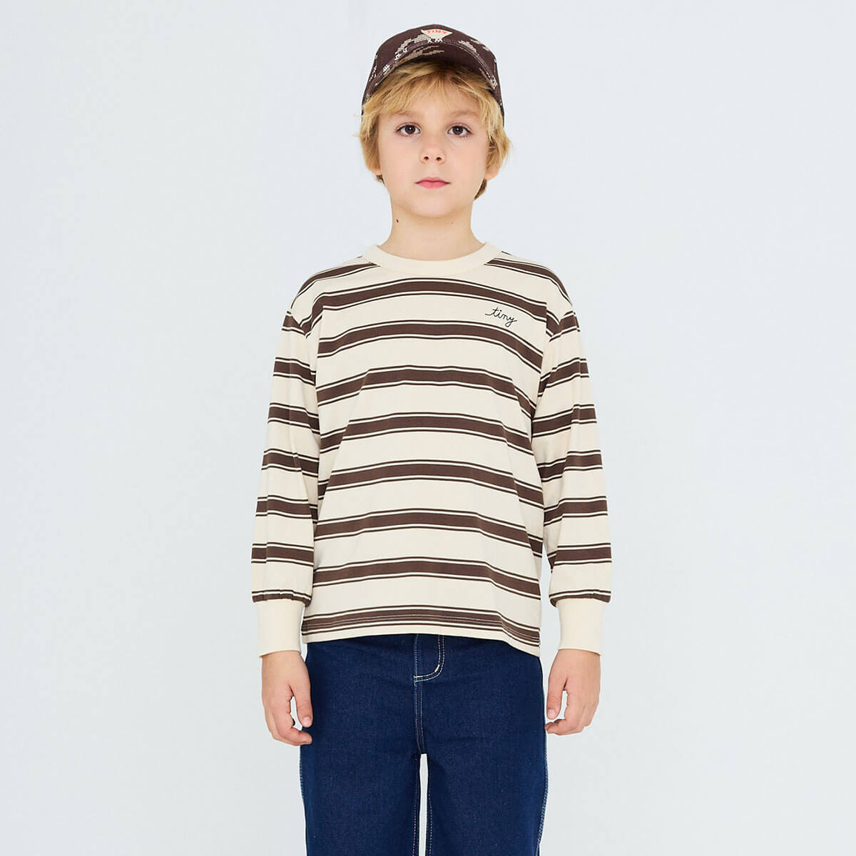 Retro Stripes Sleeve Tee in Cacao by Tinycottons