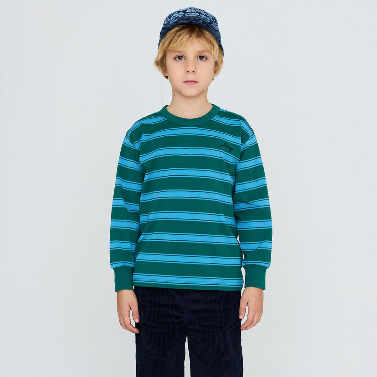 Retro Stripes Sleeve Tee in Dark Green by Tinycottons