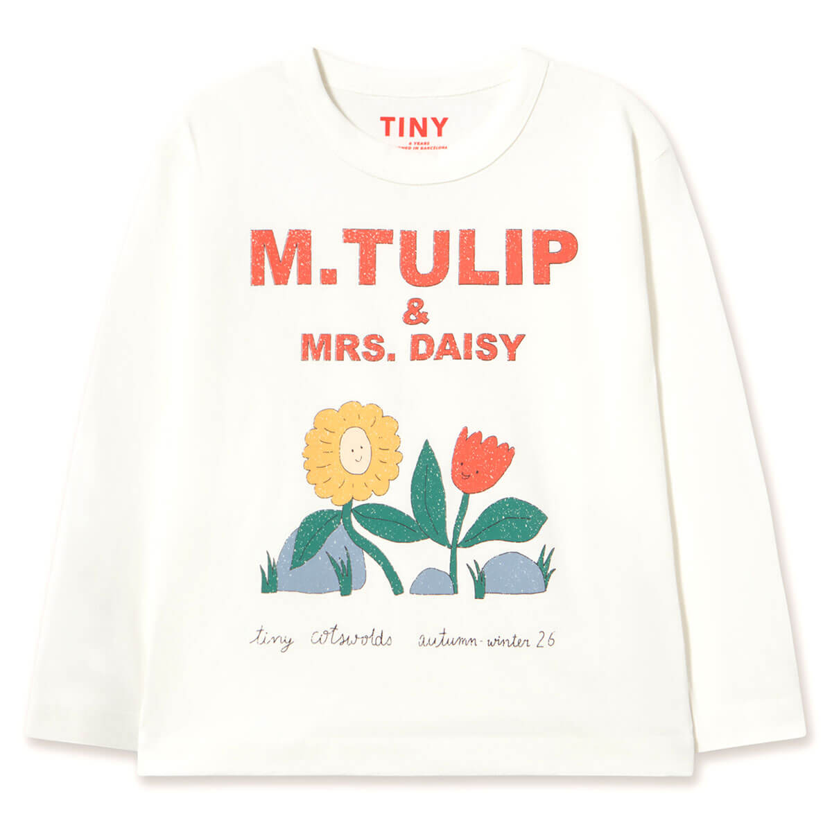 Tulip & Daisy Graphic Sleeve Tee in Off White by Tinycottons