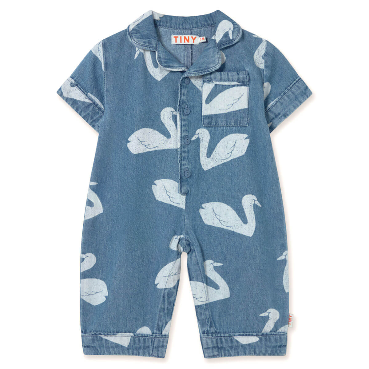 Big Swans Baby One-Piece in Medium Wash Denim by Tinycottons