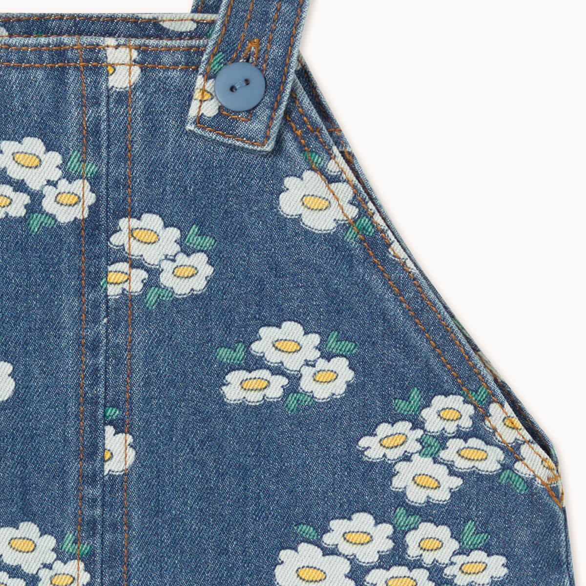Blossoms Short Baby Dungaree in Medium Wash Denim by Tinycottons