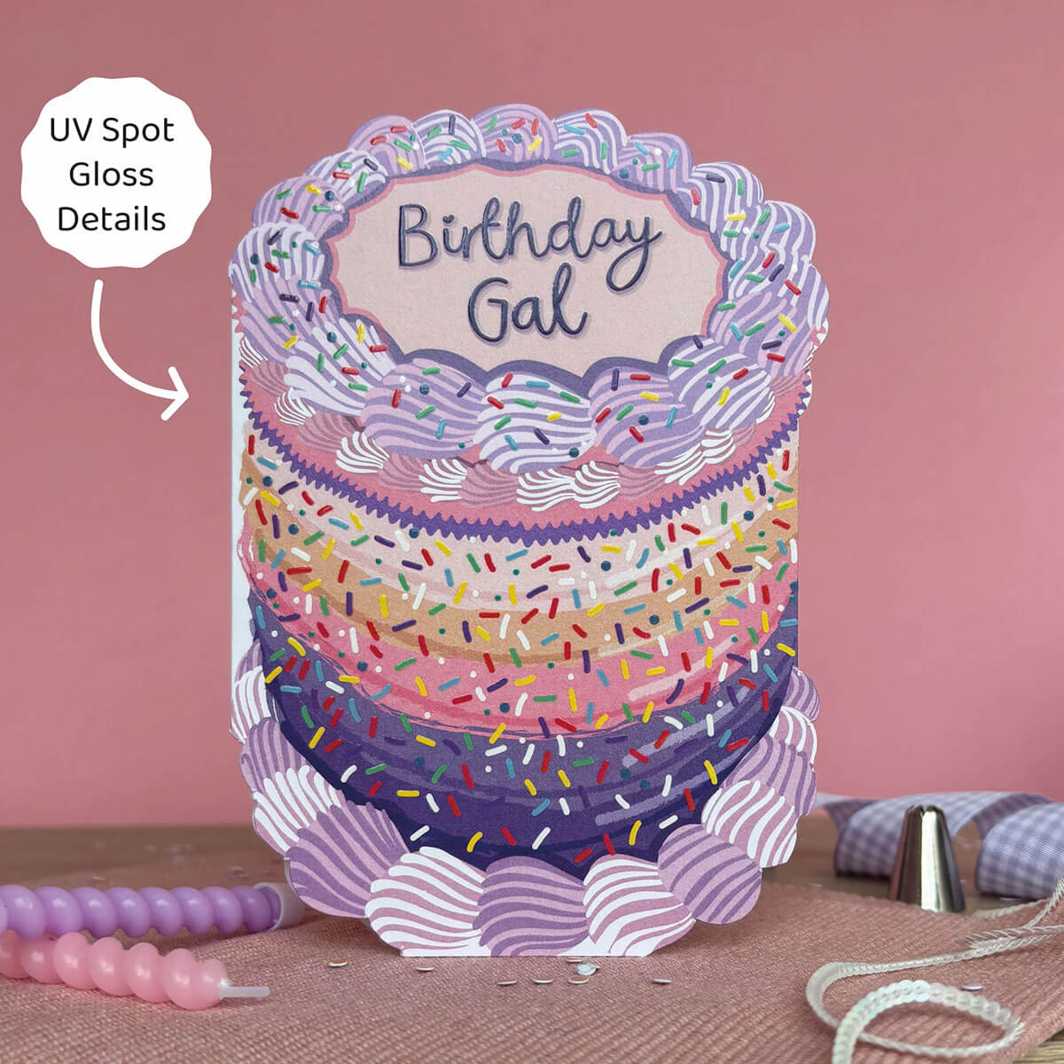 Birthday Gal Cake Shaped Greetings Card by Two For Joy Illustration