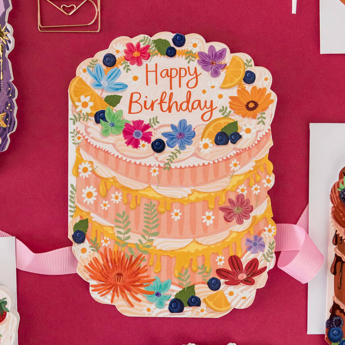 Happy Birthday Cake Shaped Greetings Card by Two For Joy Illustration