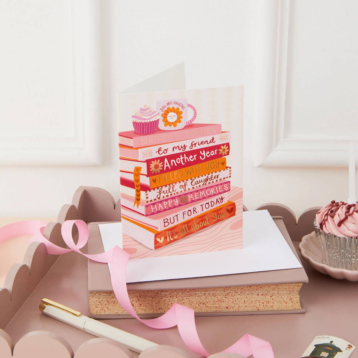 Happy Birthday To My Friend Bookish Greetings Card by Two For Joy Illustration
