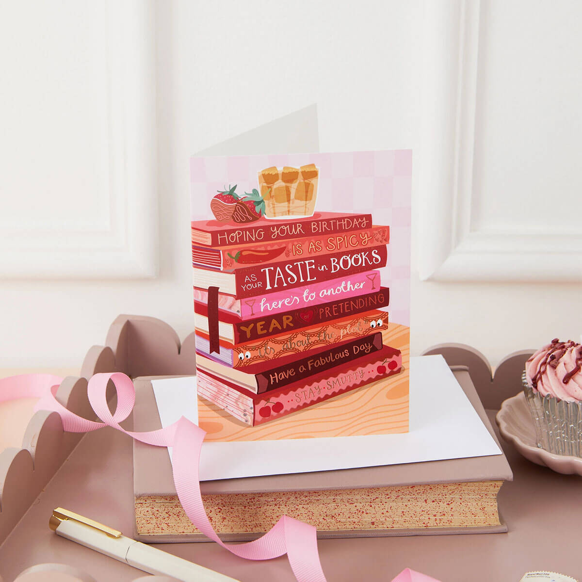 Spicy Books & Ice Coffee Bookish Greetings Card by Two For Joy Illustration