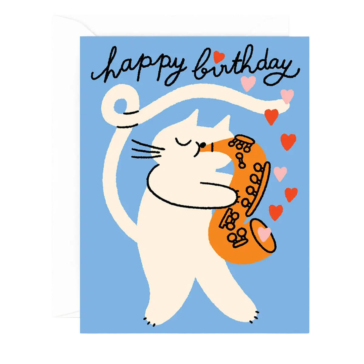 Cat & Saxophone Birthday Greetings Card by Odile Ferraille for Wrap