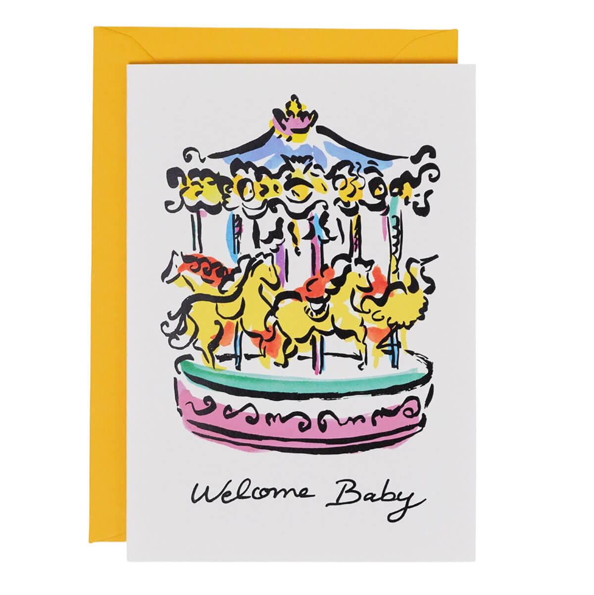 Welcome Baby Carousel Greetings Card by Rozalina Burkova for Wrap