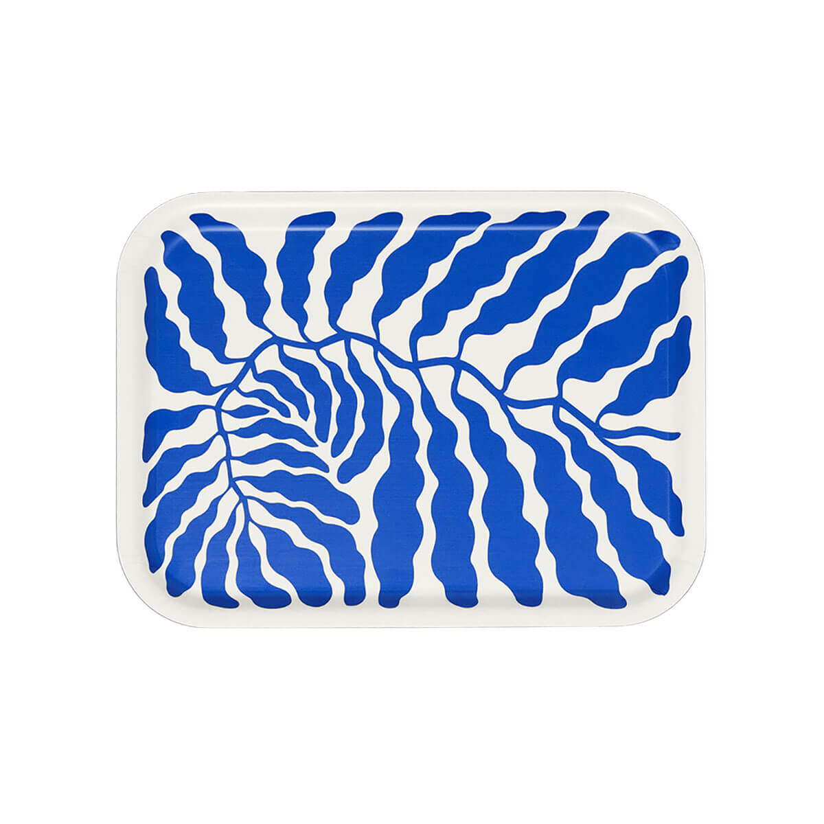 Deep Blue Leaves Small Rectangle Serving Tray by Wrap