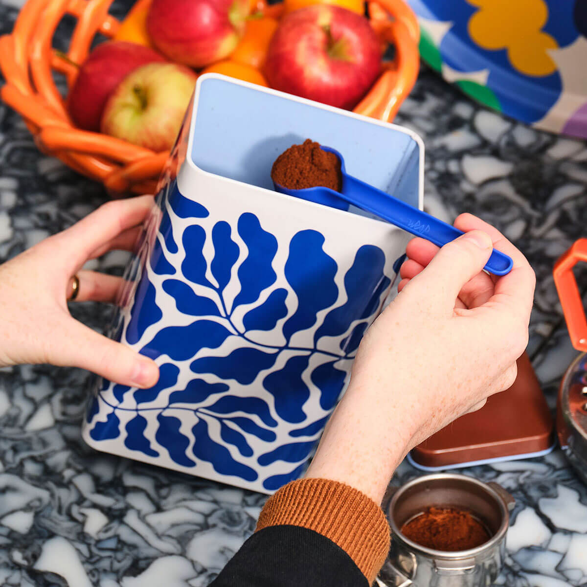 Deep Blue Leaves Kitchen Storage Tin by Wrap