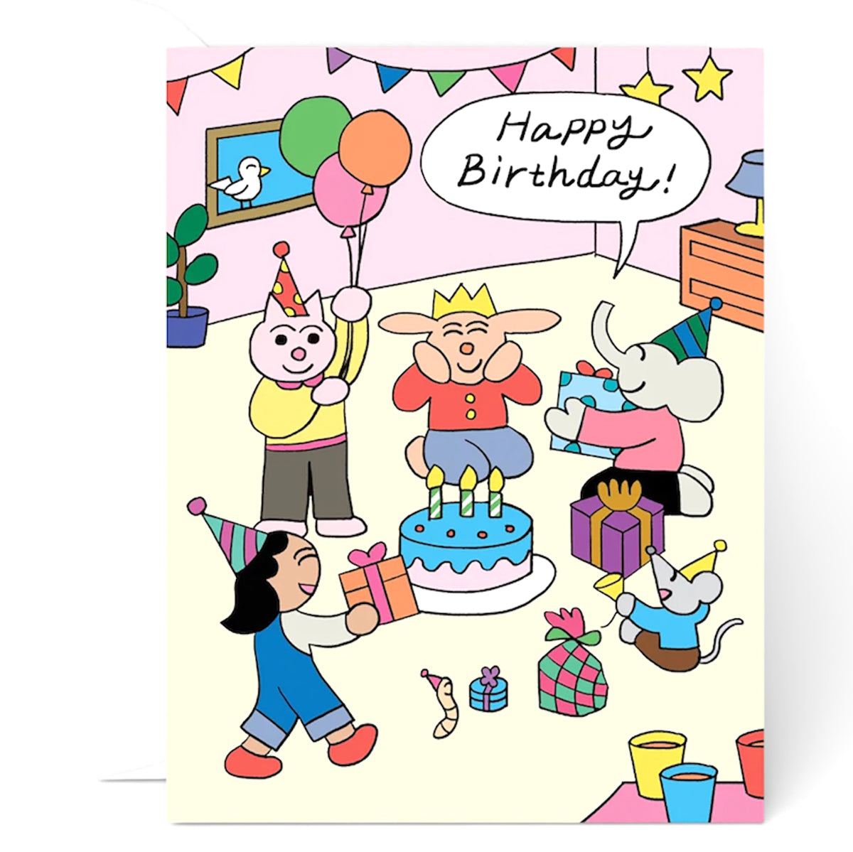 Happy Birthday Friends Greetings Card by Momoe Narazaki for Wrap