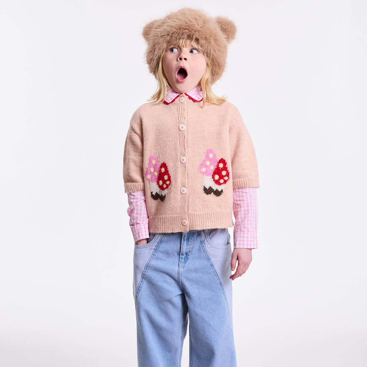 Shroom Cardigan in Pale Peach by Wynken