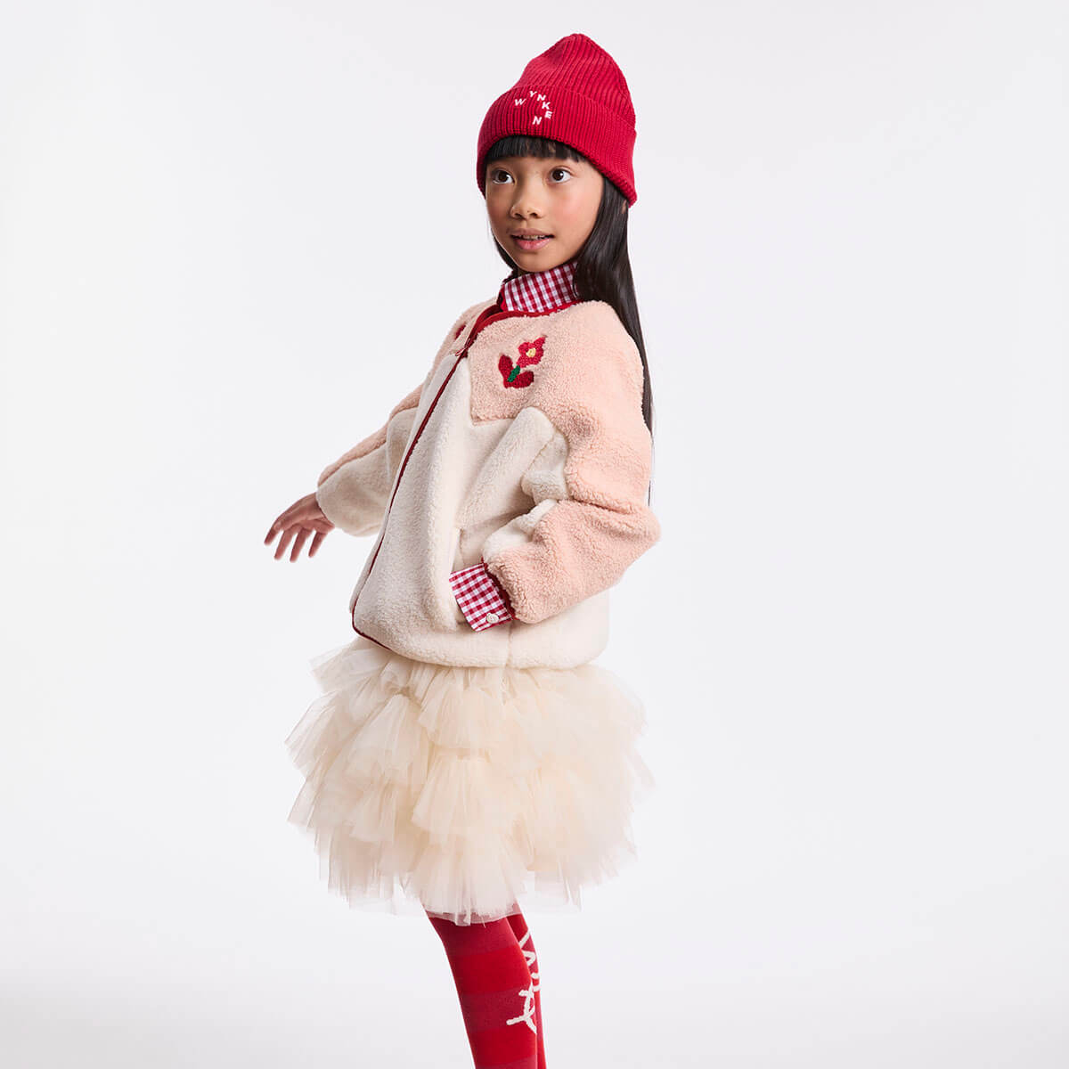 Still Life Faux Fur Jacket in Rose / Ecru by Wynken