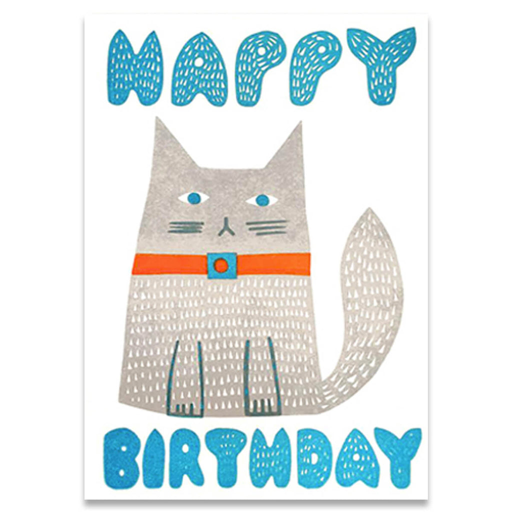 Happy Birthday Cat Letterpress Greetings Card by 1973