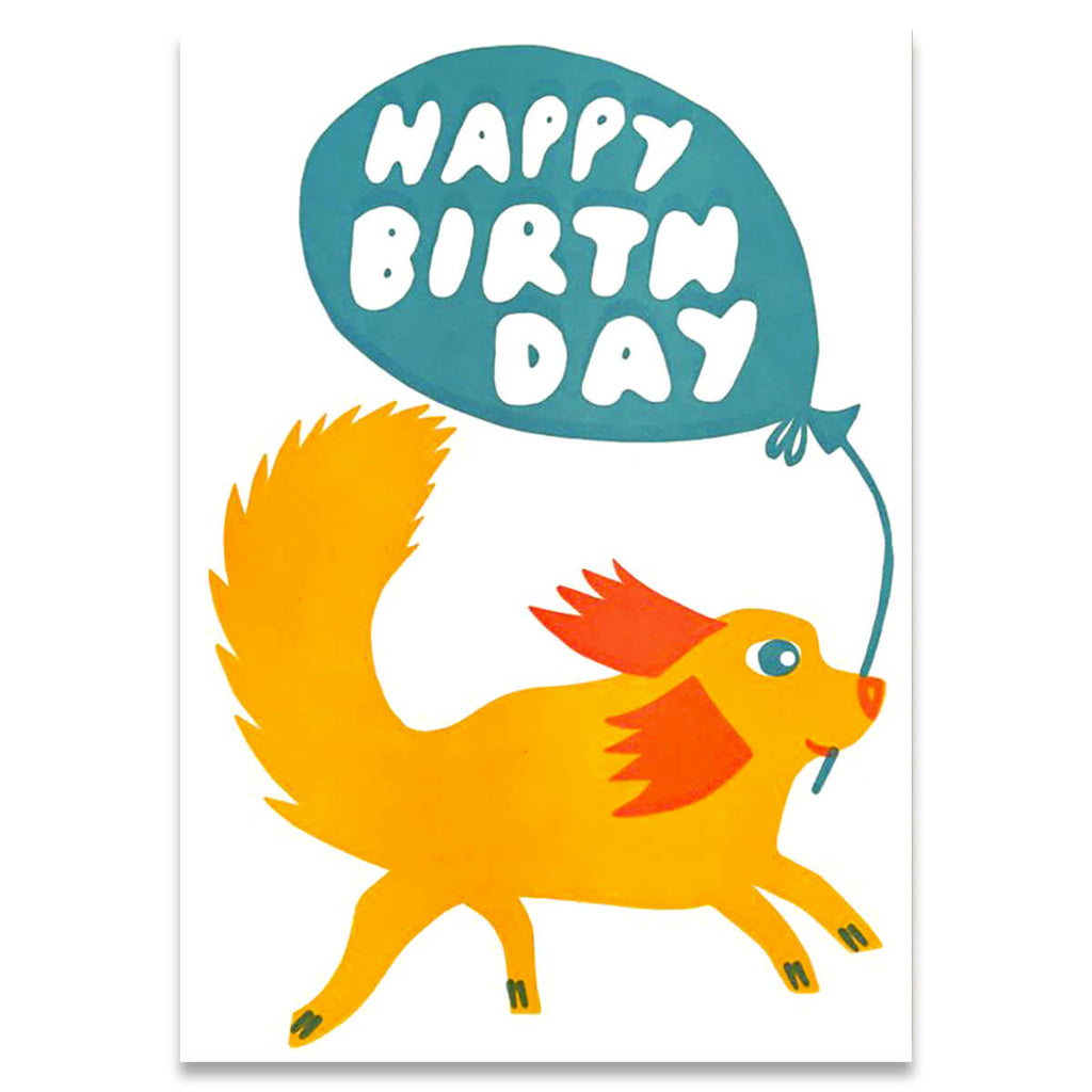 Happy Birthday Dog With Balloon Letterpress Greetings Card by 1973