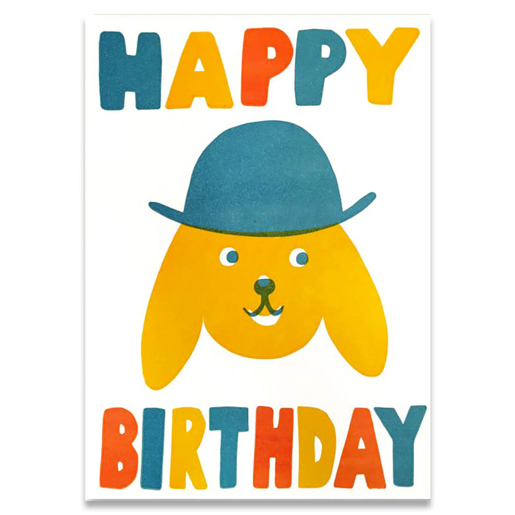 Happy Birthday Dog With Hat Letterpress Greetings Card by 1973